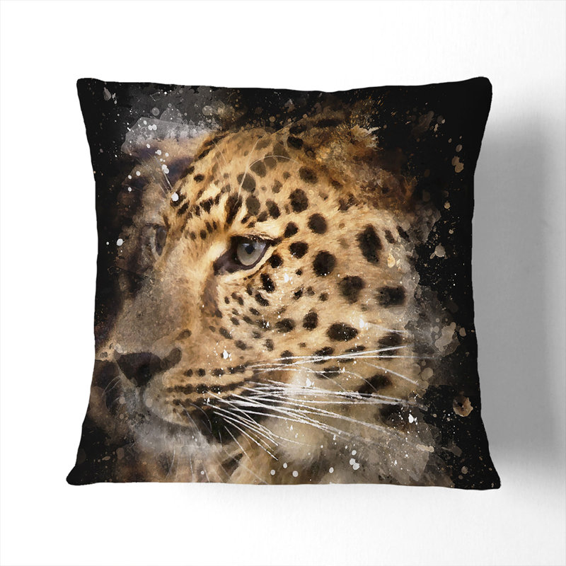 Leopard Vol.1 Paint Splash Square Throw Cushion, Black, 55cm H x 55cm W x 20cm D