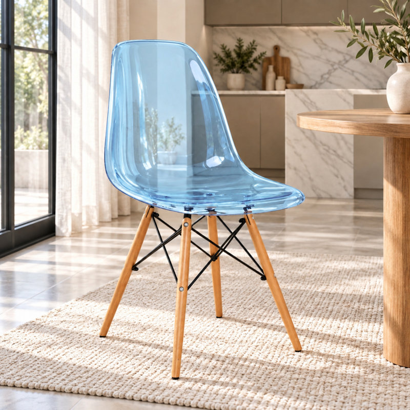 Chaise d'appoint de salle à manger Dubuque, Bleu transparent, Individual