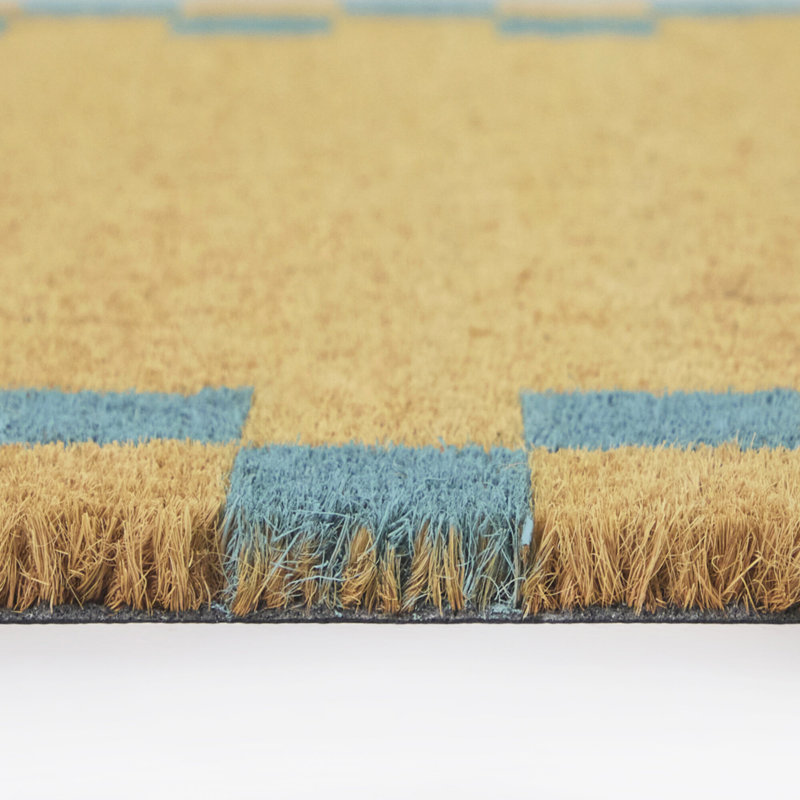 Checkerboard Border Blue Geometric Doormat
