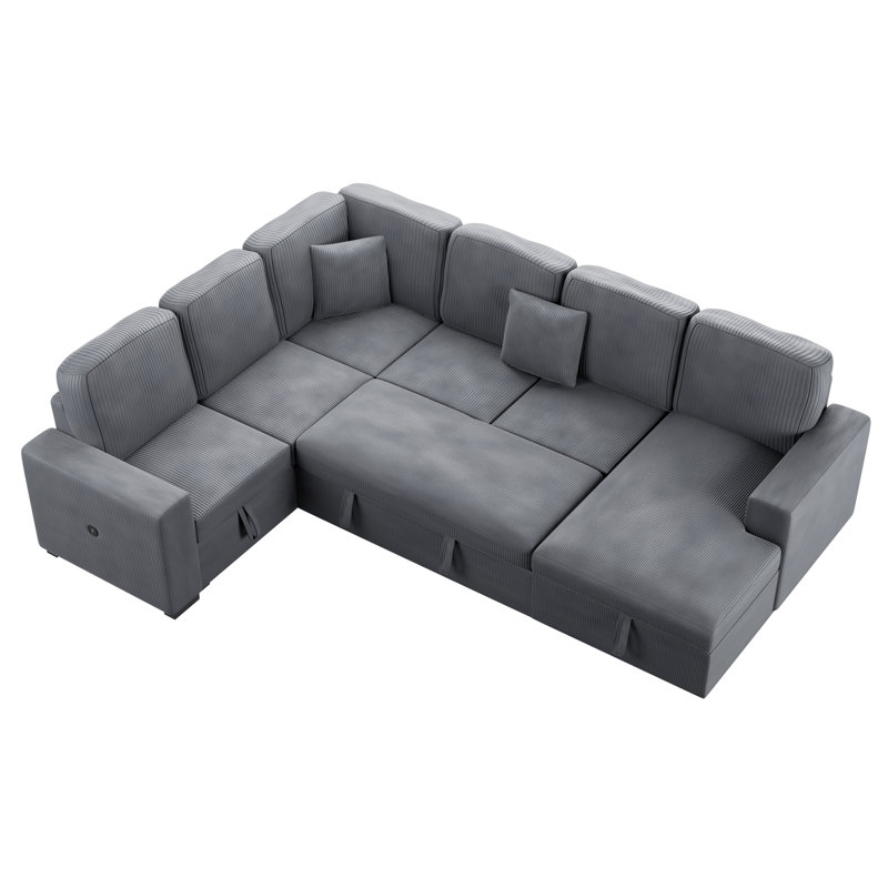 4-Piece Convertible Sectional, Fog Corduroy