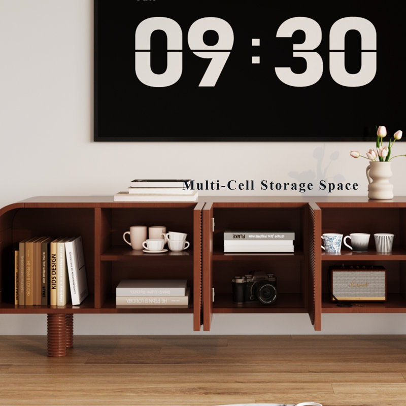 71'' TV Stand for Living Room, Wood TV Table with Four High Spiral Legs and Cabinets