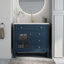 Meuble-lavabo de salle de bain 35,6 po Mid-Century avec verre à motif et bande lumineuse à capteur de mouvement, meuble-lavabo sur pied Farmhouse-1187676270