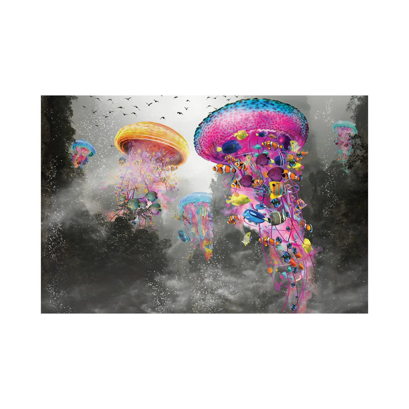 Electric Jellyfish In The Myst Mountain by David Loblaw - Wrapped Canvas Print, 20.32 cm H x 30.48 cm W