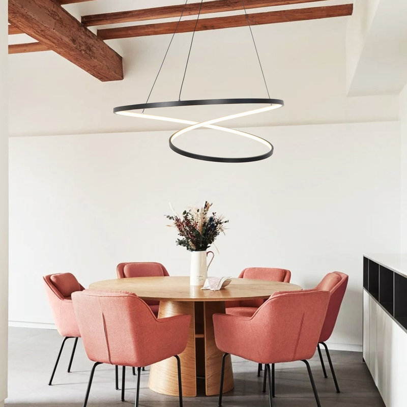 Lustre moderne intelligent 1 lumière avec télécommande Keahi Wi-Fi, Noir mat