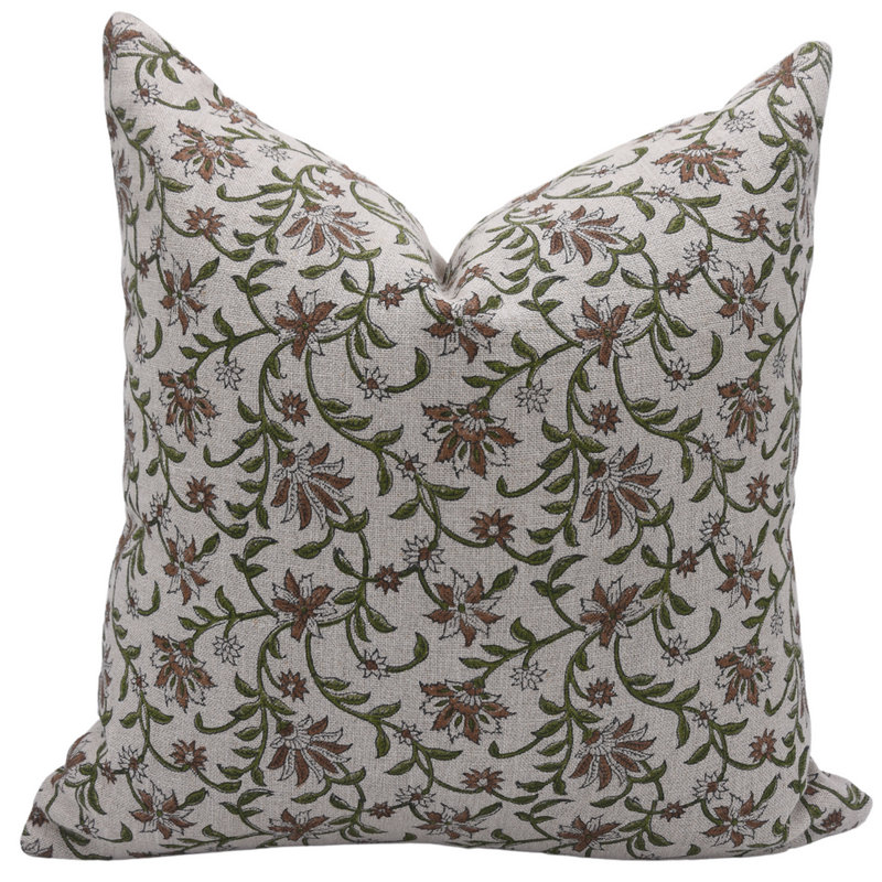  Housse de coussin d'intérieur / extérieur Floral Linen, H 14 po x l 14 po, Carré, Pink Floral 1