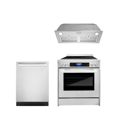 Cosmo 3 Piece Kitchen Appliance Package with 30'' Electric Freestanding Range , Built-In Dishwasher , Insert Range Hood , and Air Fryer -  COS-3PKG-350