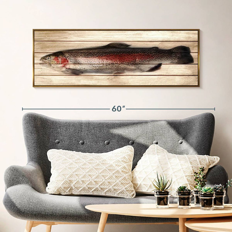 Trout, 46" X 16", Floating Frame Gold