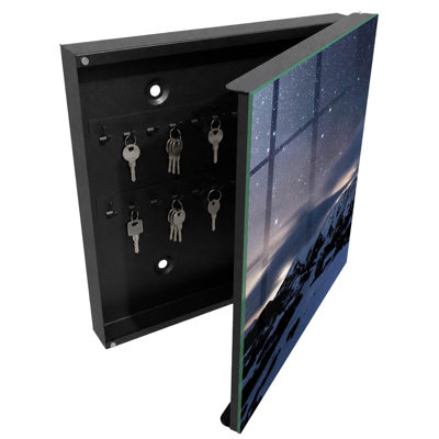 Key storage cabinet, Opens to the right, 30x30x5, White, Mountains at night stars sky, 
