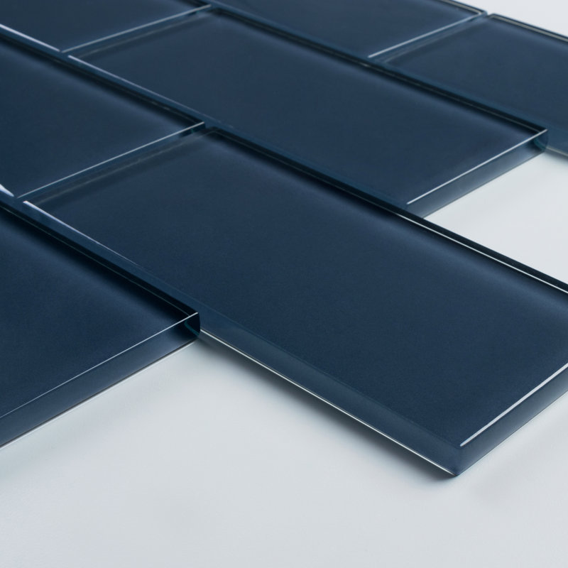 Premium 3" x 6" Straight Edge Glass Mosaic Subway Tile, Denim Blue