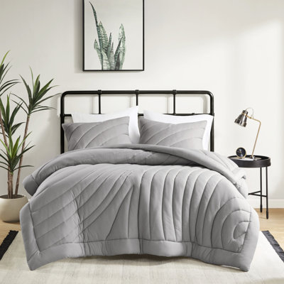 3 Pcs Full/Queen Comforter In Gray, Puffy Aesthetic, 350Gsm Fill, , - Labeled, Machine Washable, And 2 Shams Included Appearance, Textile, Has