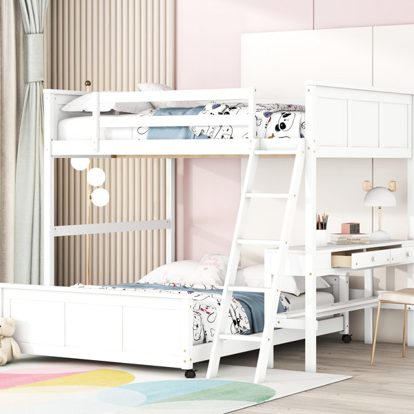Latitude Run® Twin Over Full Bunk Bed With Desk In White - Pine Wood ...