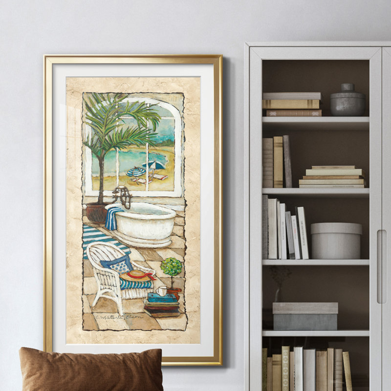Jour au paradis I - peinture encadrée, Doré, H 22,5 po x l 42,5 po x P 1,5 po