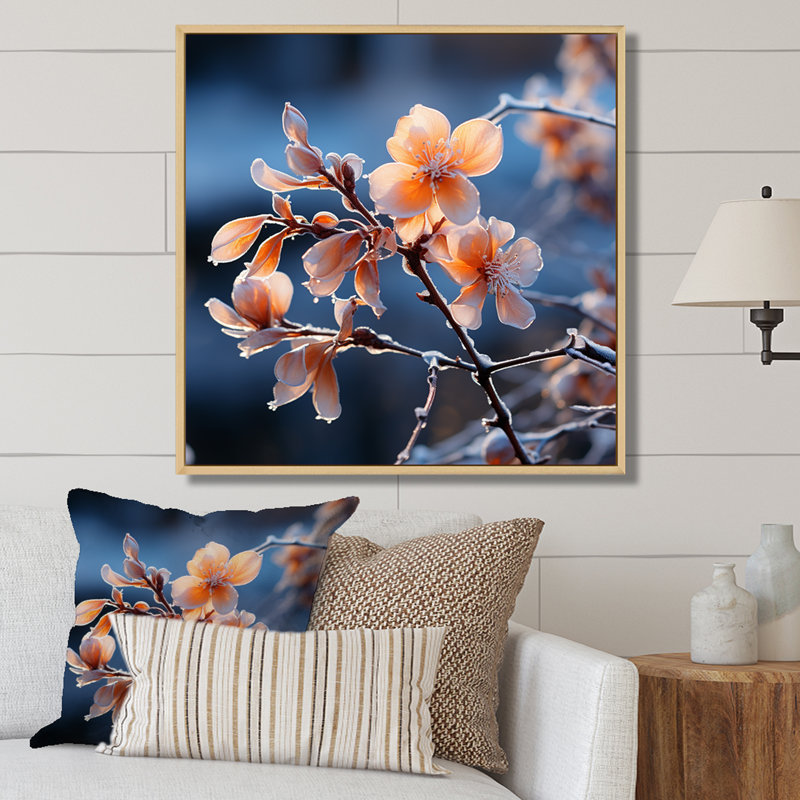 «Winter Cherry Blossoum Flowers II - Plants & Flowers», art mural, Cadre flottant brun, H 16 po x l 16 po x P 1 po