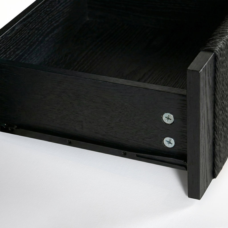 Cord End Table with Storage Drawer and Open Shelf Nightstand for Living Room, Bedroom, Black