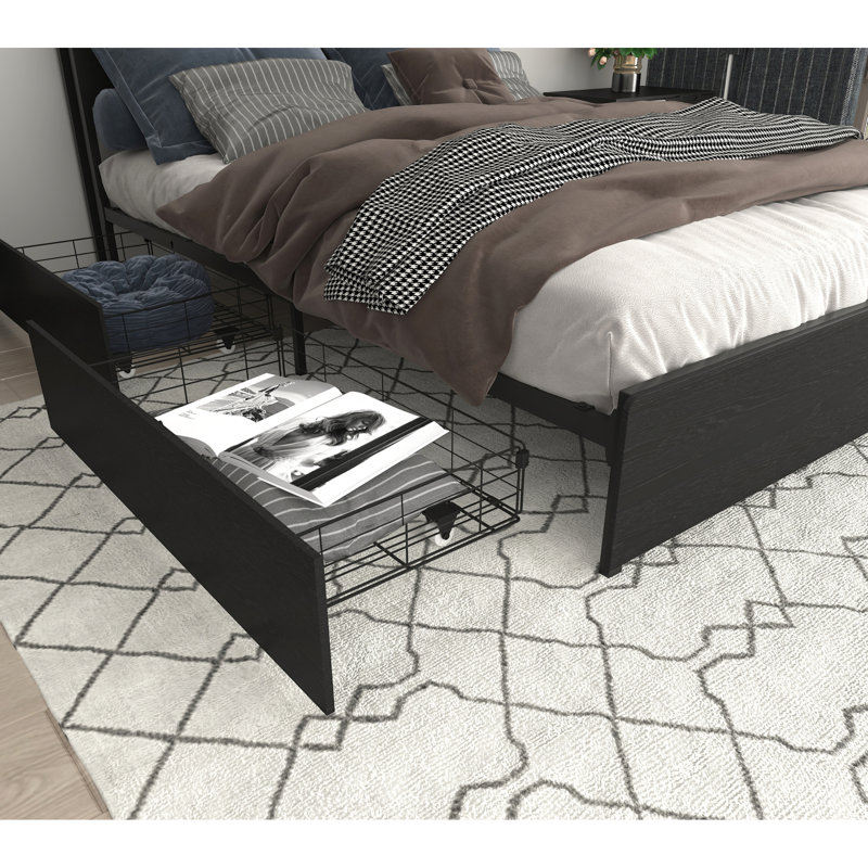 Structure de lit polyvalente en MDF avec plusieurs solutions de rangement en métal pour une vie confortable