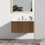 Meuble-lavabo de 30 po en noyer rayé avec lavabo en céramique blanc, fixation murale flottante, texture tendance, coffre-fort intégré