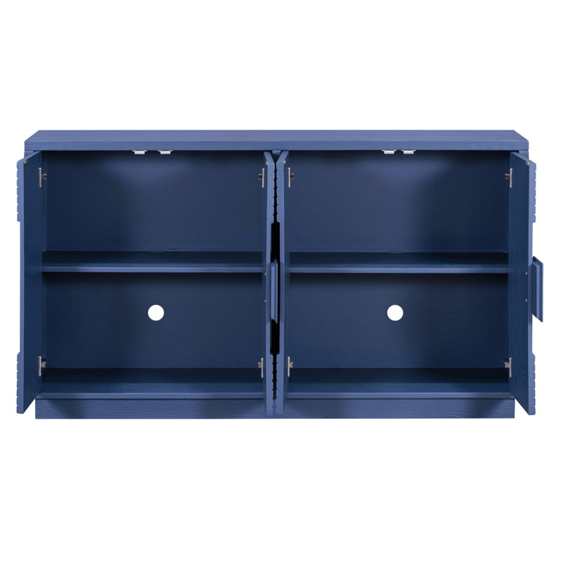 Buffet rétro vieilli à 4 portes avec tablettes réglables et motif géométrique pour un rangement polyvalent