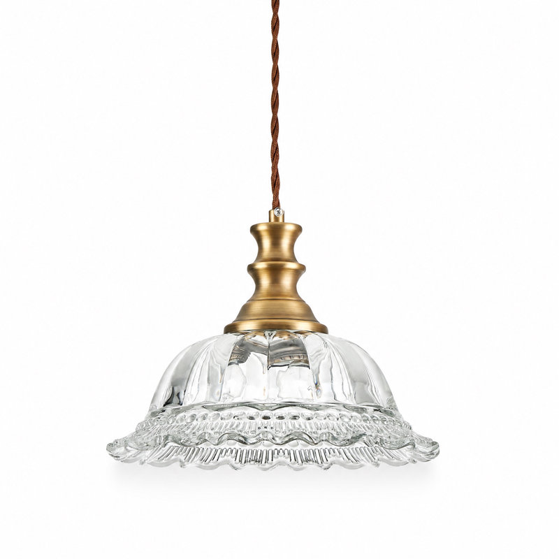9.45"W Brushed Copper-finish Vintage Glass Pendant Light UL Listed, Brushed Copper, Clear, 6.69" H x 9.45" W x 9.45" D
