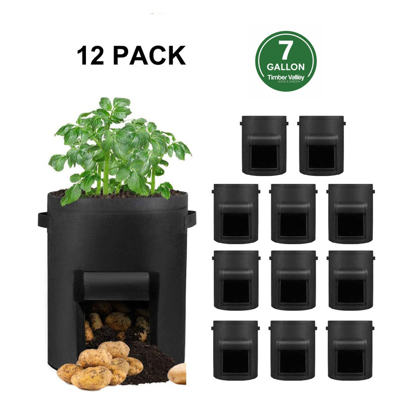 12-pack 7-gallon Potato Grow Bags With Harvest Flap & Handles — Heavy-duty Nonwoven Aeration Planter Bags, 12