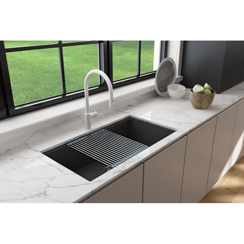 Baveno Lux 33'' L Dual-Mount Double Basin Kitchen Sink, Matte Black