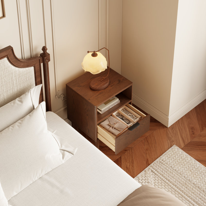 17.7'' W Solid Wood Nightstand, Brown