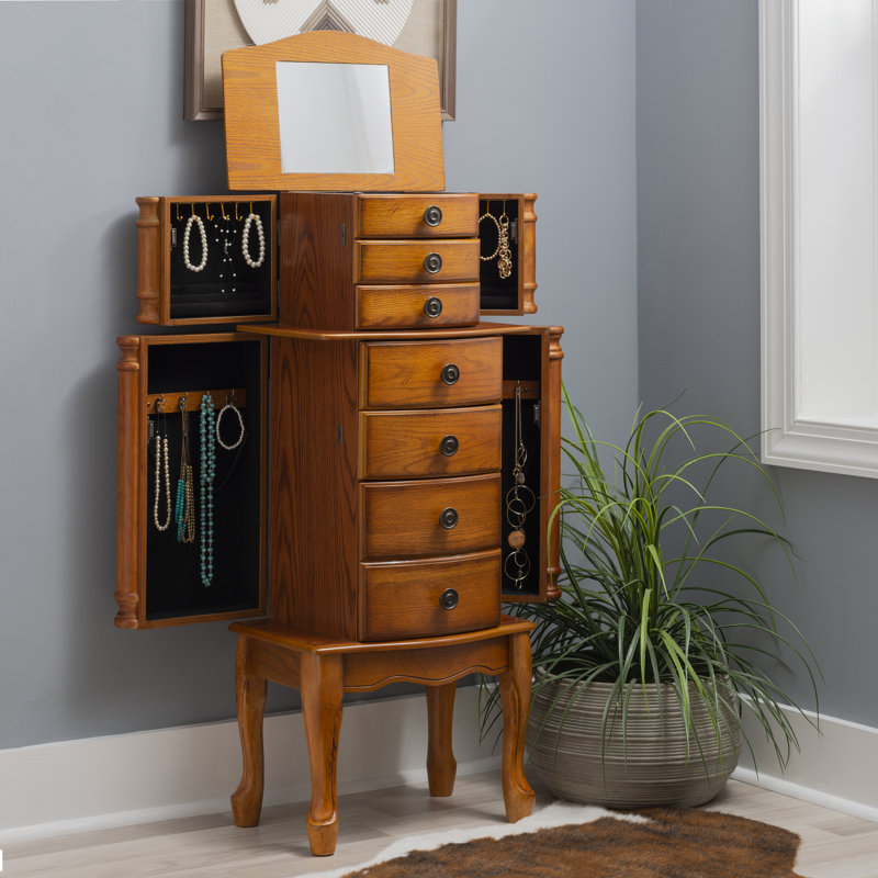 Armoire à bijoux Argo avec miroir, Chêne patiné / doublure noire