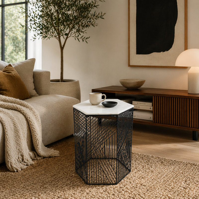 Ensemble de 2 tables d'appoint en marbre Hexagon