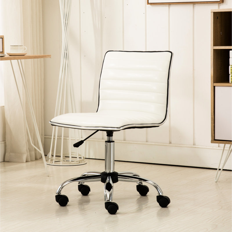 Chaise de bureau blanche avec système de levage pneumatique réglable - dossier moyen et similicuir pivotant à 360 degrés 5 réglages pratiques de réglage de la hauteur dans la base enneigée Mécanisme de modification sans effort