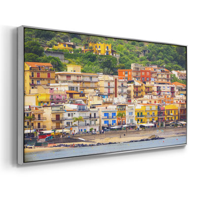 Village de plage italien - Toile tendue avec châssis encadré - Prêt à être accroché