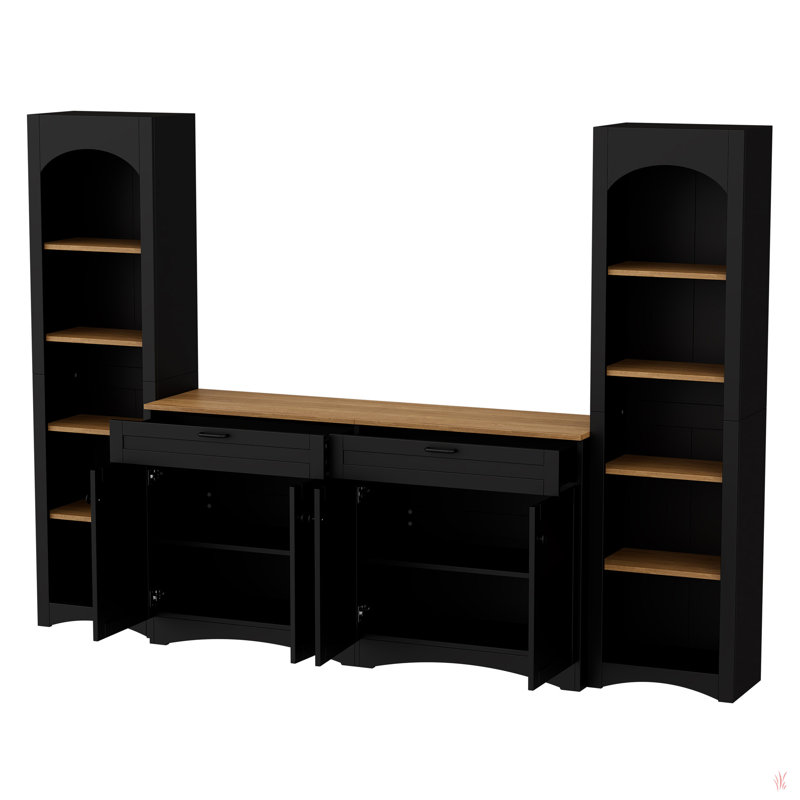 3-Piece Farmhouse Entertainment Center With Storage Cabinet For Tvs Up To 70", Mid-Century Tv Stand With Bookshelf, Rustic Versatile Sideboard With Adjustable Shelves For Living Room