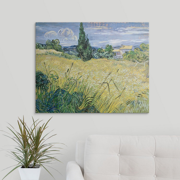 «Landscape with Green Corn, 1889» par Vincent Van Gogh, reproduction d'art, H 38 po x l 48 po x P 1,5 po, Toile