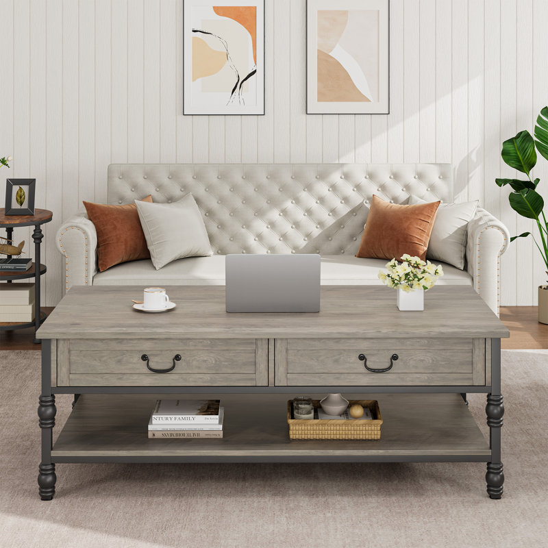 Table basse de salon avec rangement et tiroirs Mid-Century, Gris