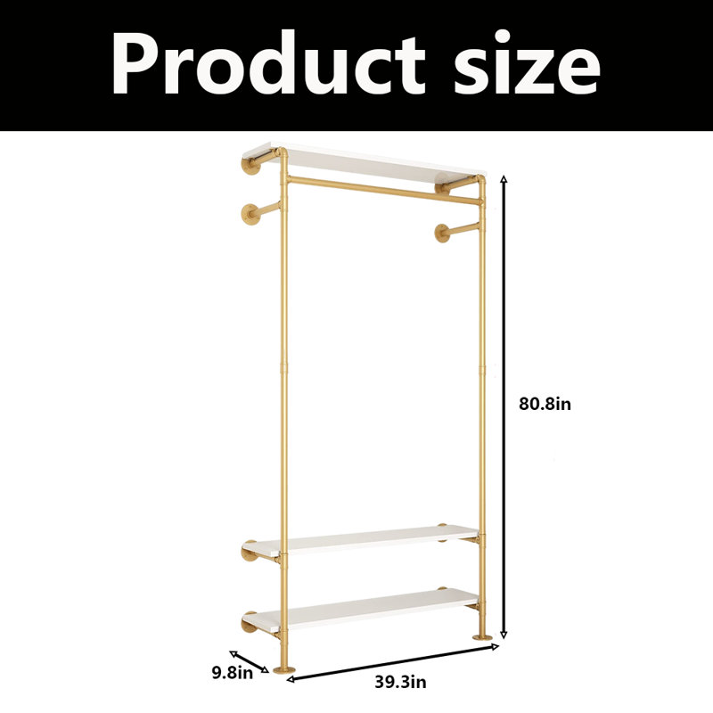 Wall Mounted Garment Rack, White/Gold
