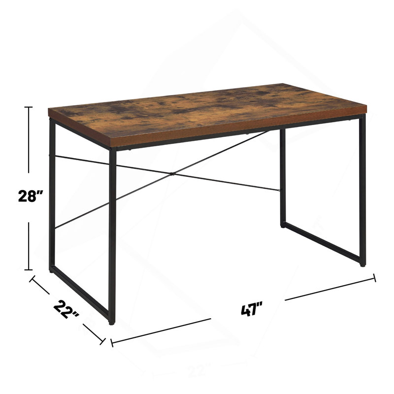 Rectangular Top Writing Desk With Metal Legs, Weathered Oak And Black