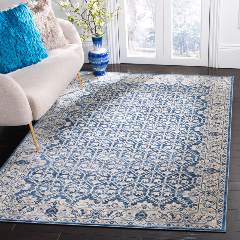 Asucena Oriental Navy/Light Gray Area Rug, Rectangle 10' x 13'