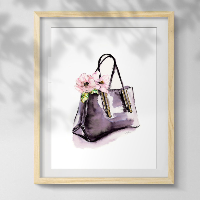 Sac à main avec impression encadrée de fleurs, Blanc, Papier encadré naturel