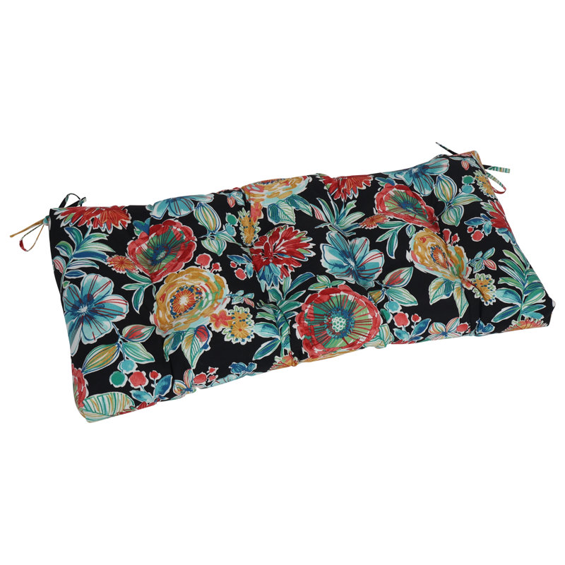 Outdoor 5'' Loveseat Seat Cushion, Black/Red/Orange Floral