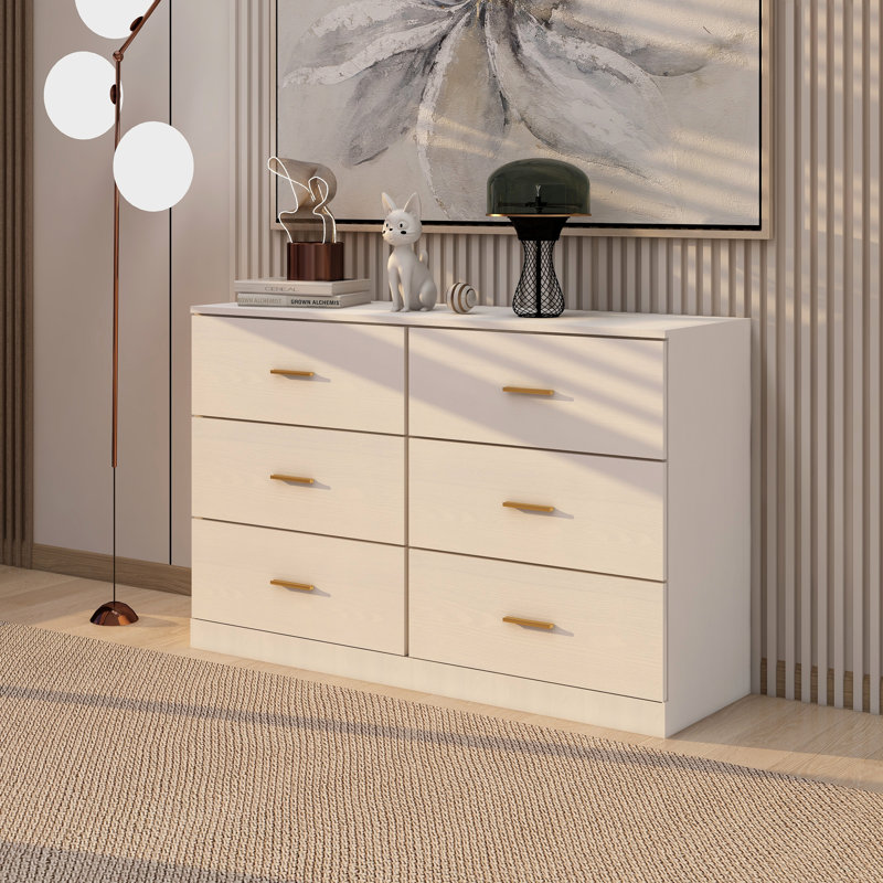 Commode moderne à 6 tiroirs pour chambre à coucher, Blanc antique