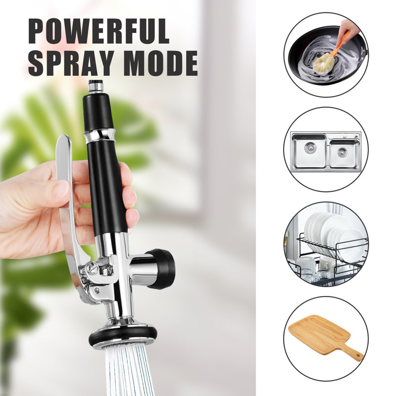 Pull-Down Spray Kitchen Faucet, High Arch Spring, Stainless Steel Single Handle Kitchen Faucet With Spray Head., Black Chrome