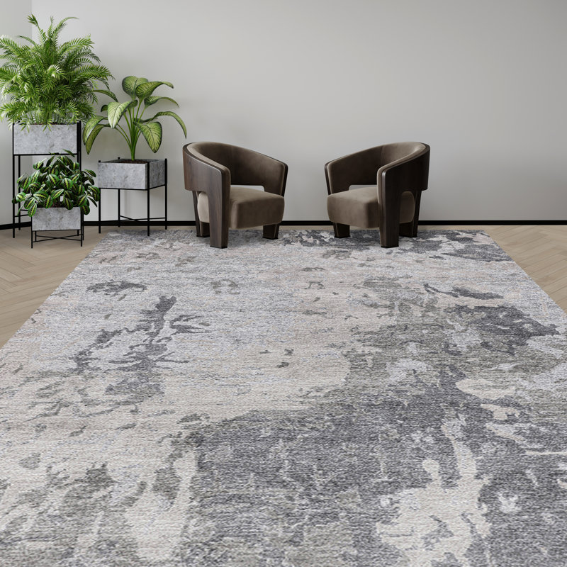 Tapis gris / noir noué à la main de haute qualité, Rectangle 6 pi x 9 pi