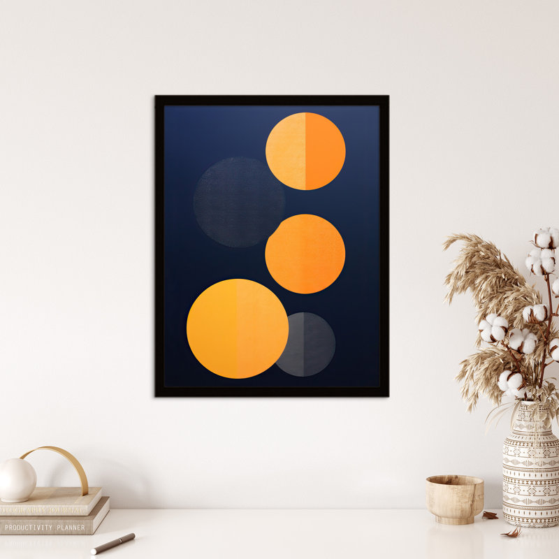 Midnight Pumpkin Blue Orange Abstract Circles - Single Picture Frame Print