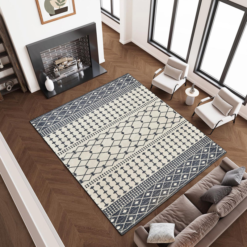Tapis imitation cachemire à rayures géométriques, Rectangulaire 8 pi x 10 pi