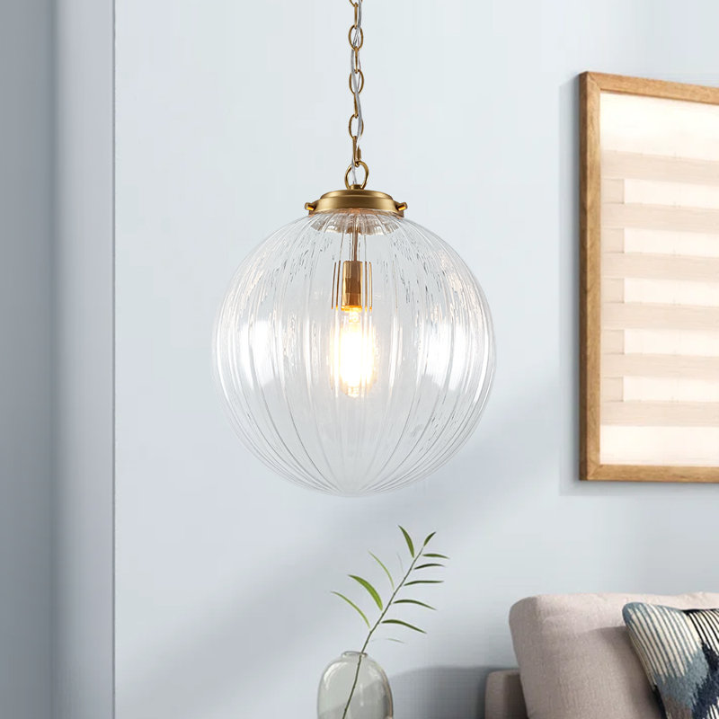 Luminaire suspendu 1 lumière en verre nervuré 1 lumière, Doré