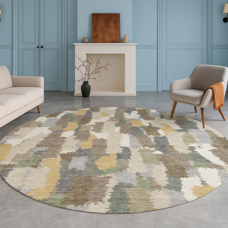 Machine Washable Indoor/Outdoor Chantille ACN2437 Stripes Rug, Ivory, 8' Round