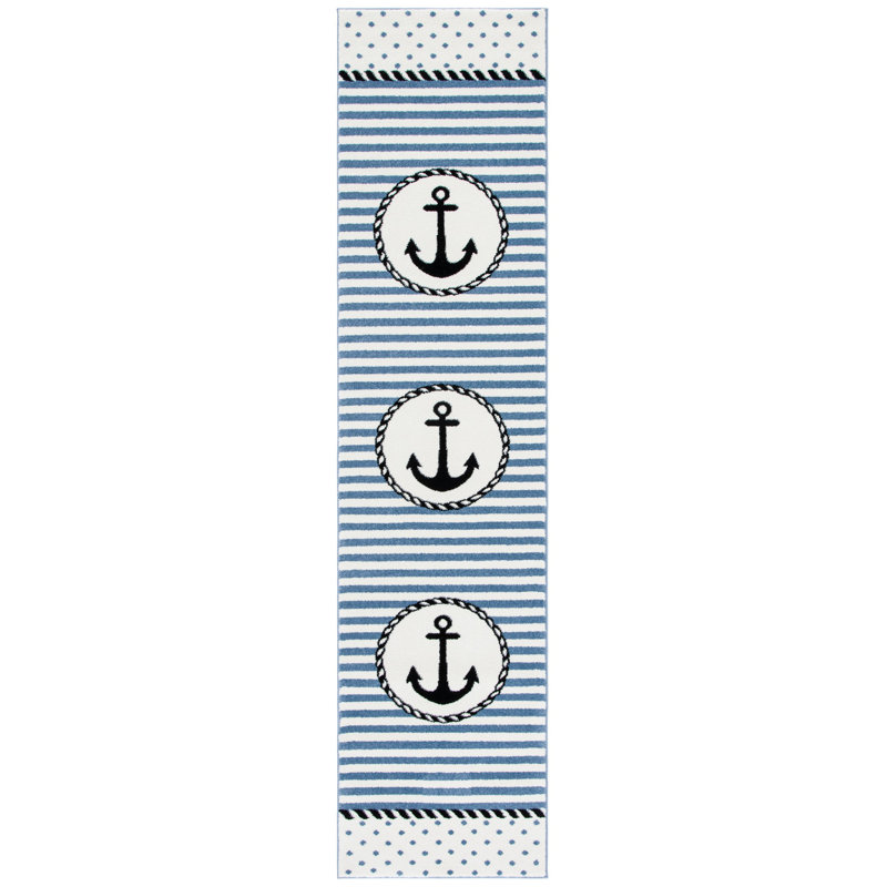 Tapis ivoire / bleu marine Hickman, Tapis de couloir 2 pi x 8 pi