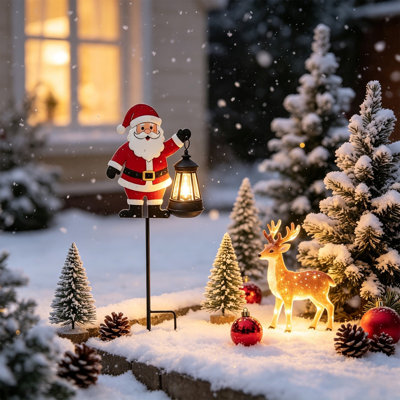 Solar Powered LED Light Christmas Yard Decorations Metal Stake with Santa Snowman Reindeer Outdoor Ornaments Christmas Decor Gifts