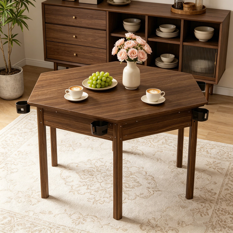 Table de jeu 2 en 1, table de jeu avec plateau amovible et porte-gobelet pour 4 à 6 joueurs