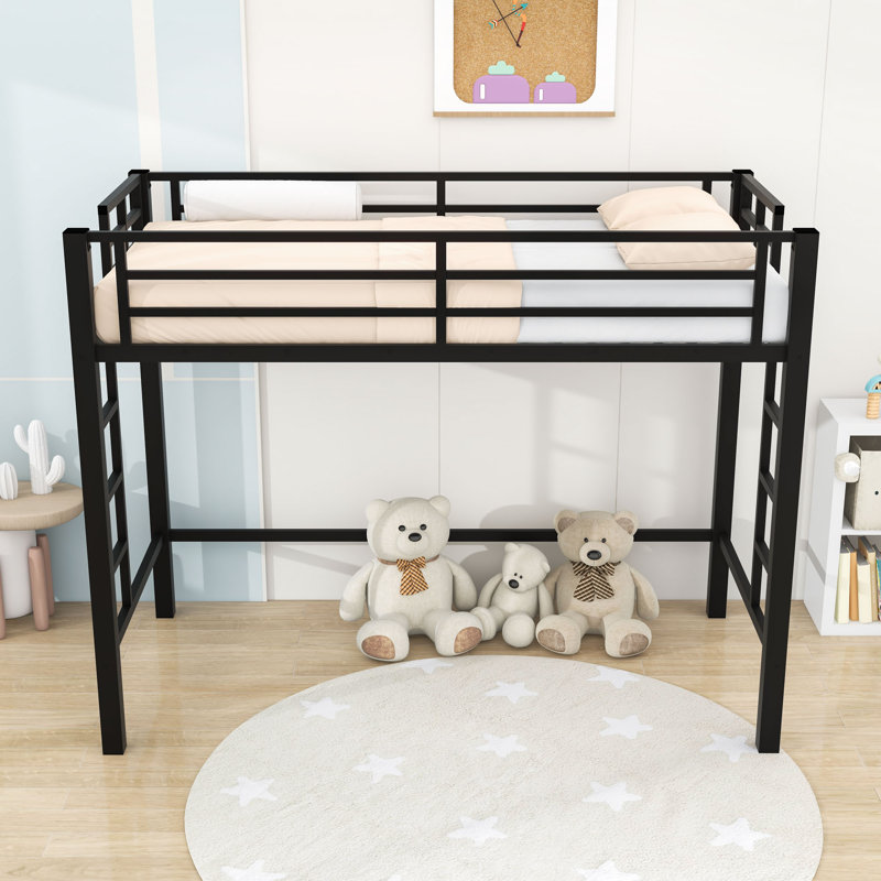 Metal Loft Bed With Dual-Side Ladders, Guardrails And Space-Saving Under-Bed Area, Extra Long Twin