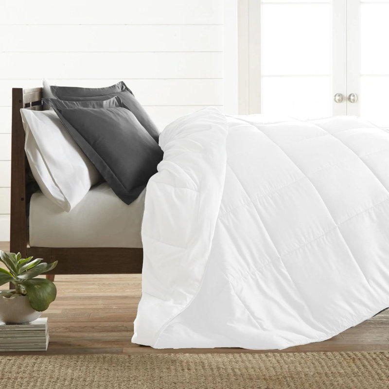 All Season Reversible Bamboo Comforter Down with Alternative Filling, King, White