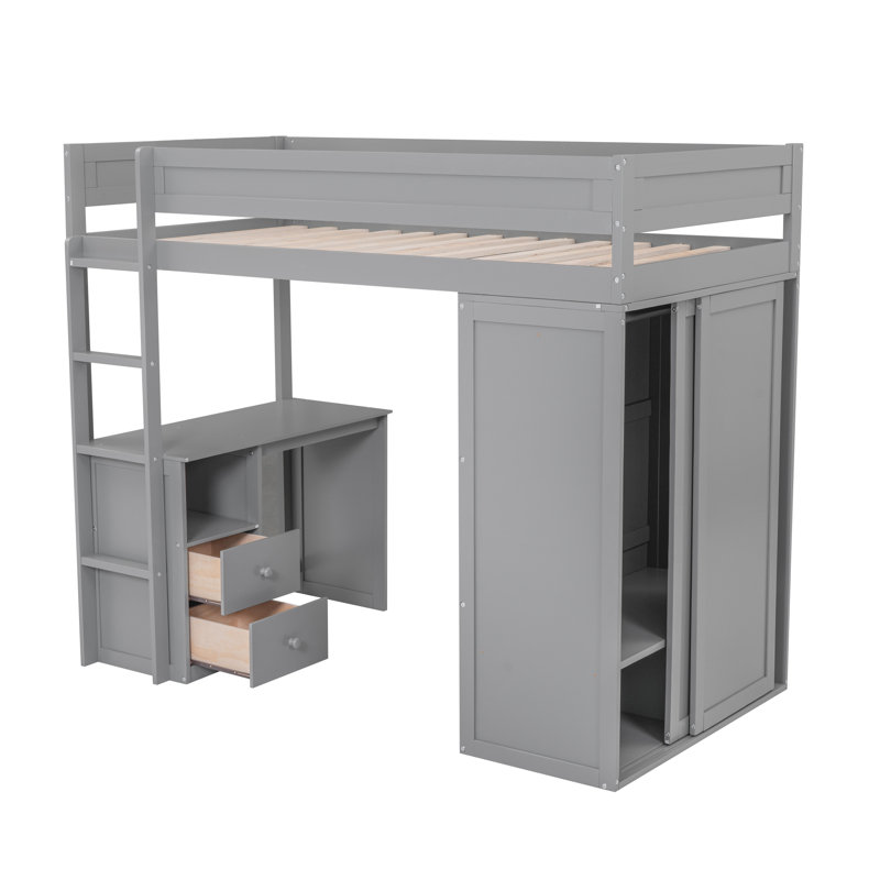 Lit mezzanine moderne en bois de pin avec rangement pour enfants et adolescents
